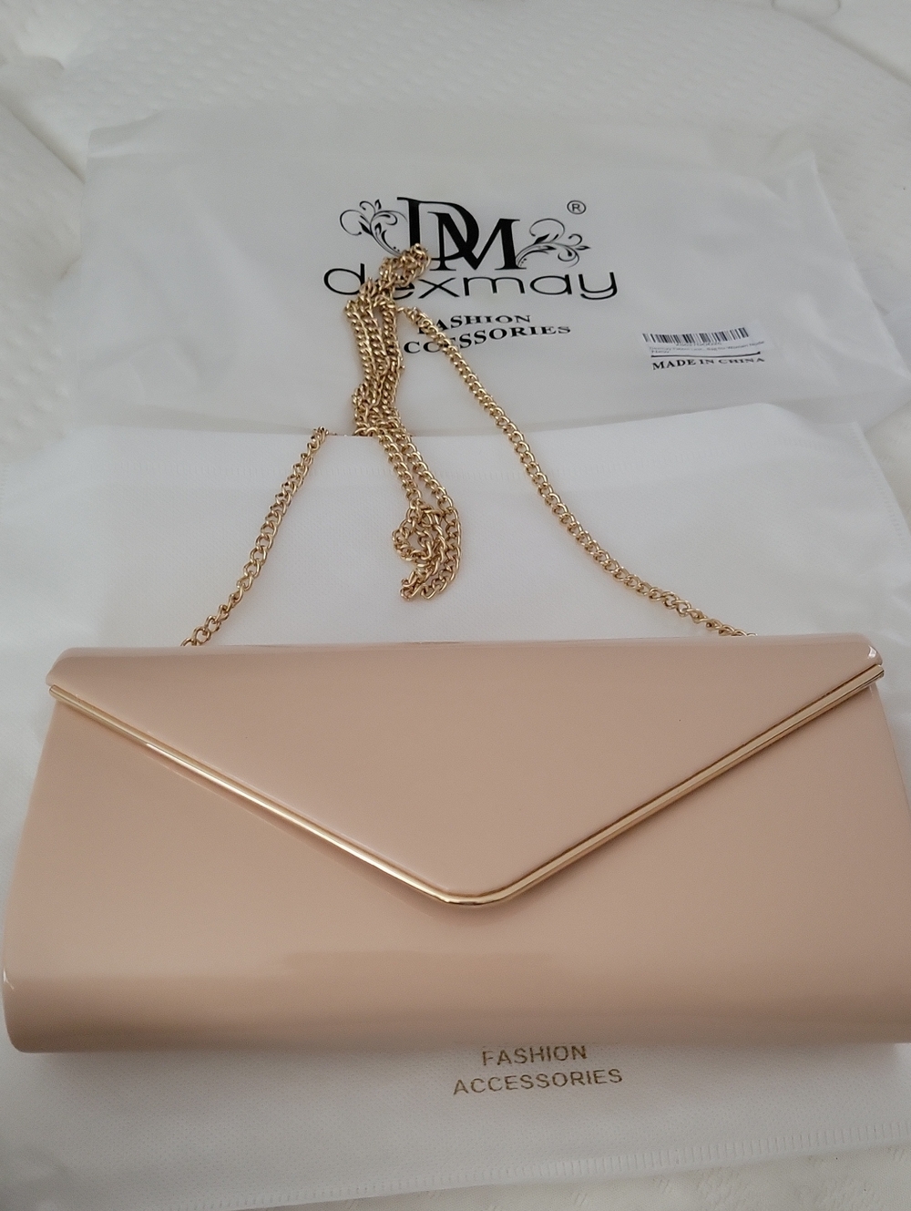 Blush Envelope Clutch with Gold Chain Strap